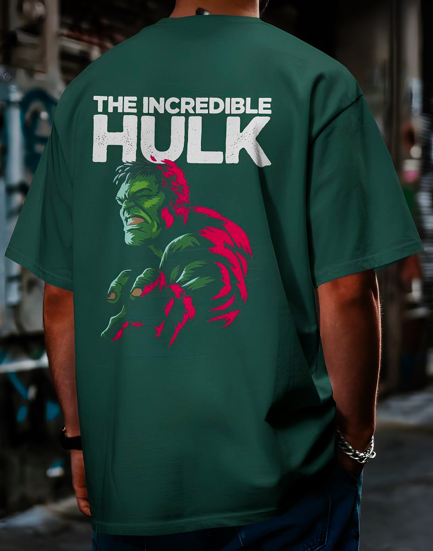 Men's Incredible Hulk t-shirt featuring a vibrant graphic of the Hulk on the back