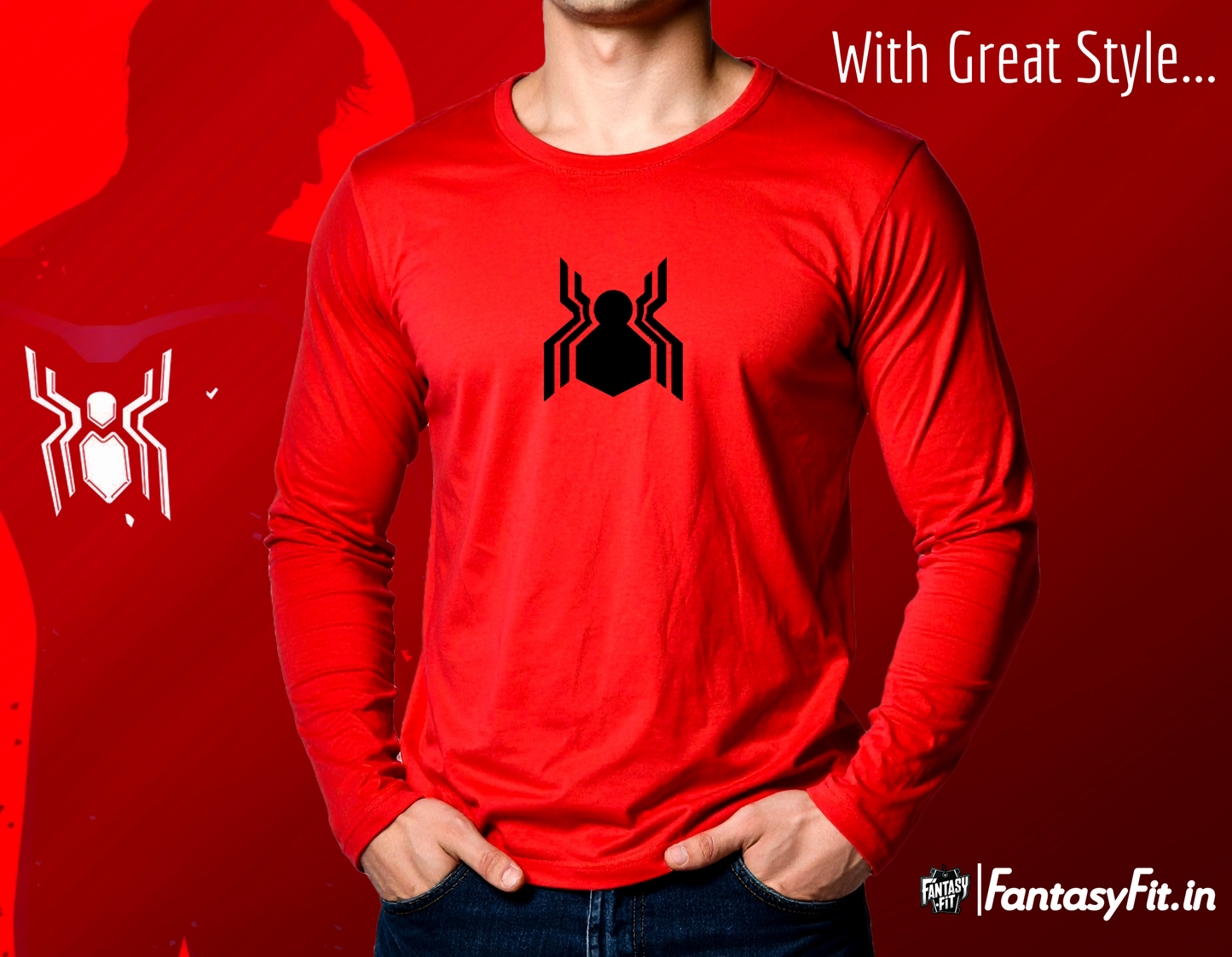 Red long sleeve shirt featuring Marvel Spider-Man clothing design for stylish fans