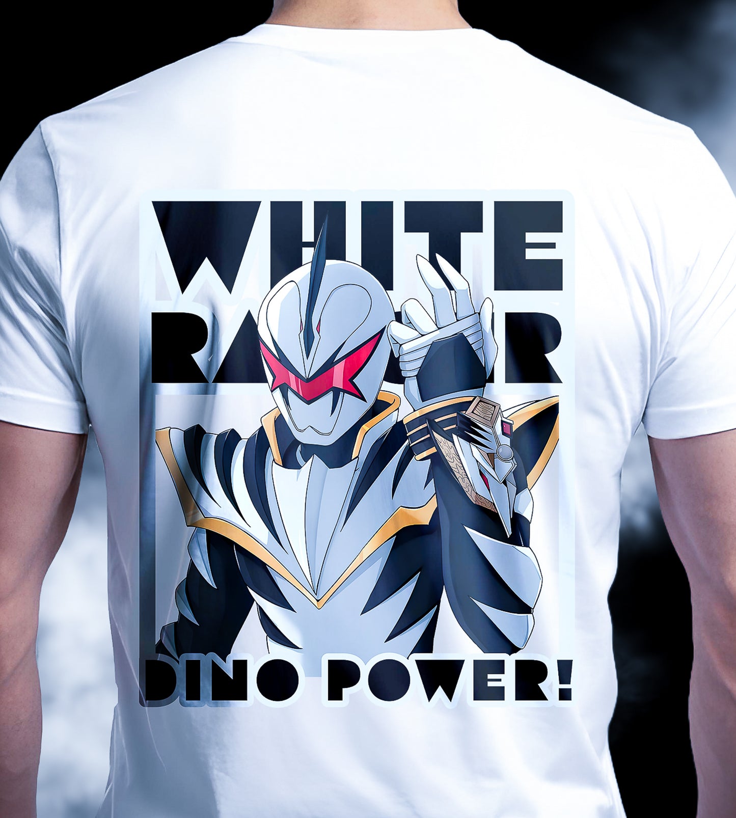 FantasyFit Power Rangers Dino Thunder tee featuring White Ranger graphic on white t-shirt back