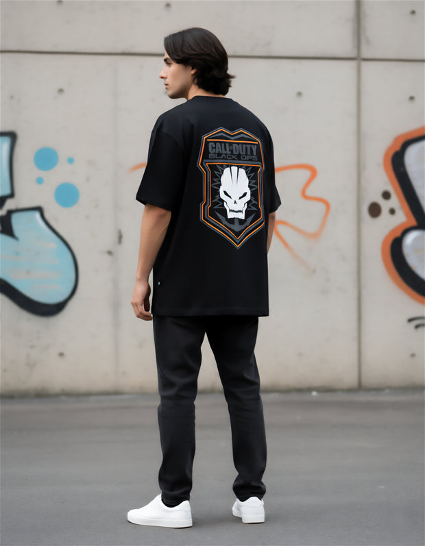 Call of Duty Black Ops oversized t-shirt featuring a bold skull design on the back
