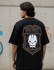 Back view of a Call of Duty Black Ops oversized t-shirt featuring a skull graphic and bold logo