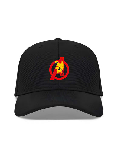 FantasyFit black baseball cap with red and yellow Avengers logo embroidered on front Avengers logo ottoman hat