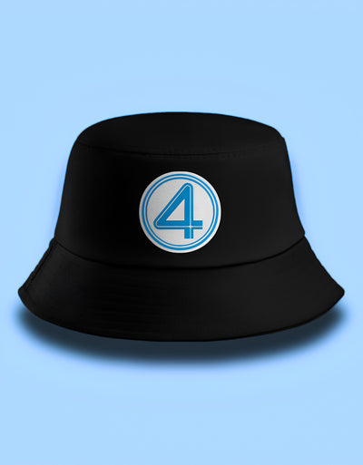 FantasyFit black bucket hat with Fantastic Four logo hat embroidered blue circle patch casual streetwear