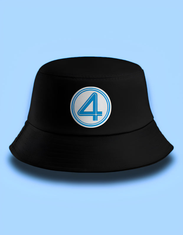 FantasyFit black bucket hat with Fantastic Four logo hat embroidered blue circle patch casual streetwear