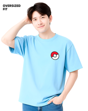 Light blue Pokemon Oversized tee featuring a classic Pokeball graphic on the chest