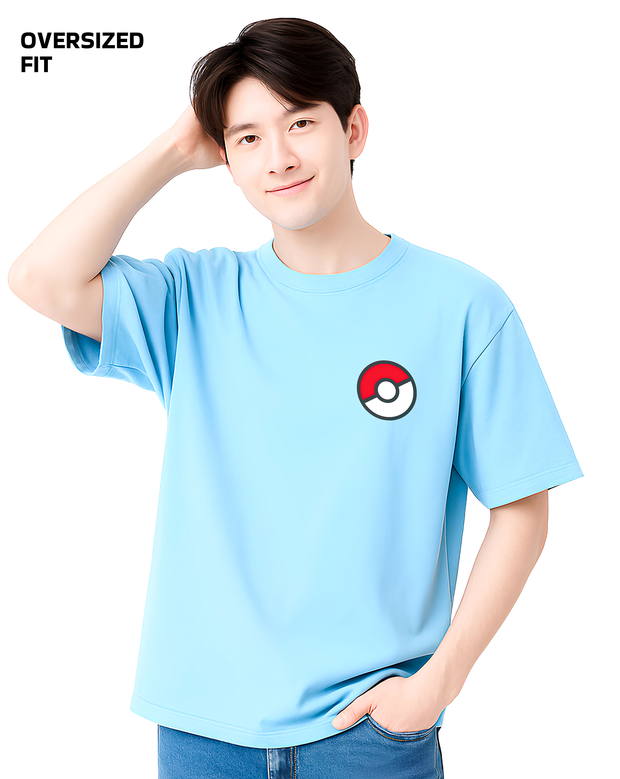 Light blue Pokemon Oversized tee featuring a classic Pokeball graphic on the chest