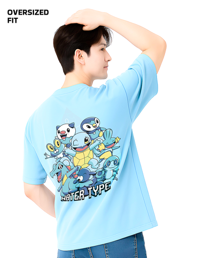 FantasyFit Pokemon Oversized tee featuring colorful Water Type characters on the back