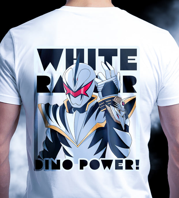 FantasyFit Power Rangers Dino Thunder tee featuring White Ranger graphic on white t-shirt back